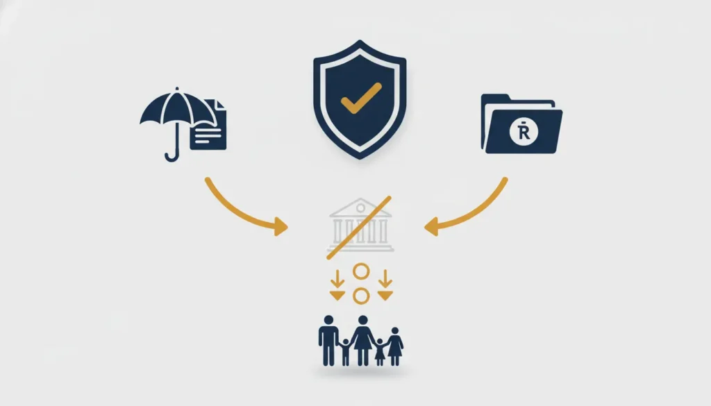 Infographic showing financial assets bypassing a bank to directly reach a family, symbolizing secure estate planning.