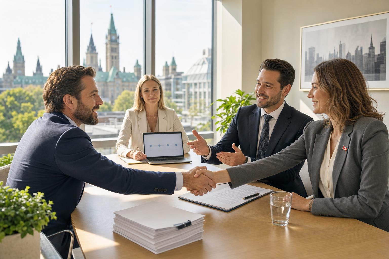 Business owner with lawyer in settling business dispute